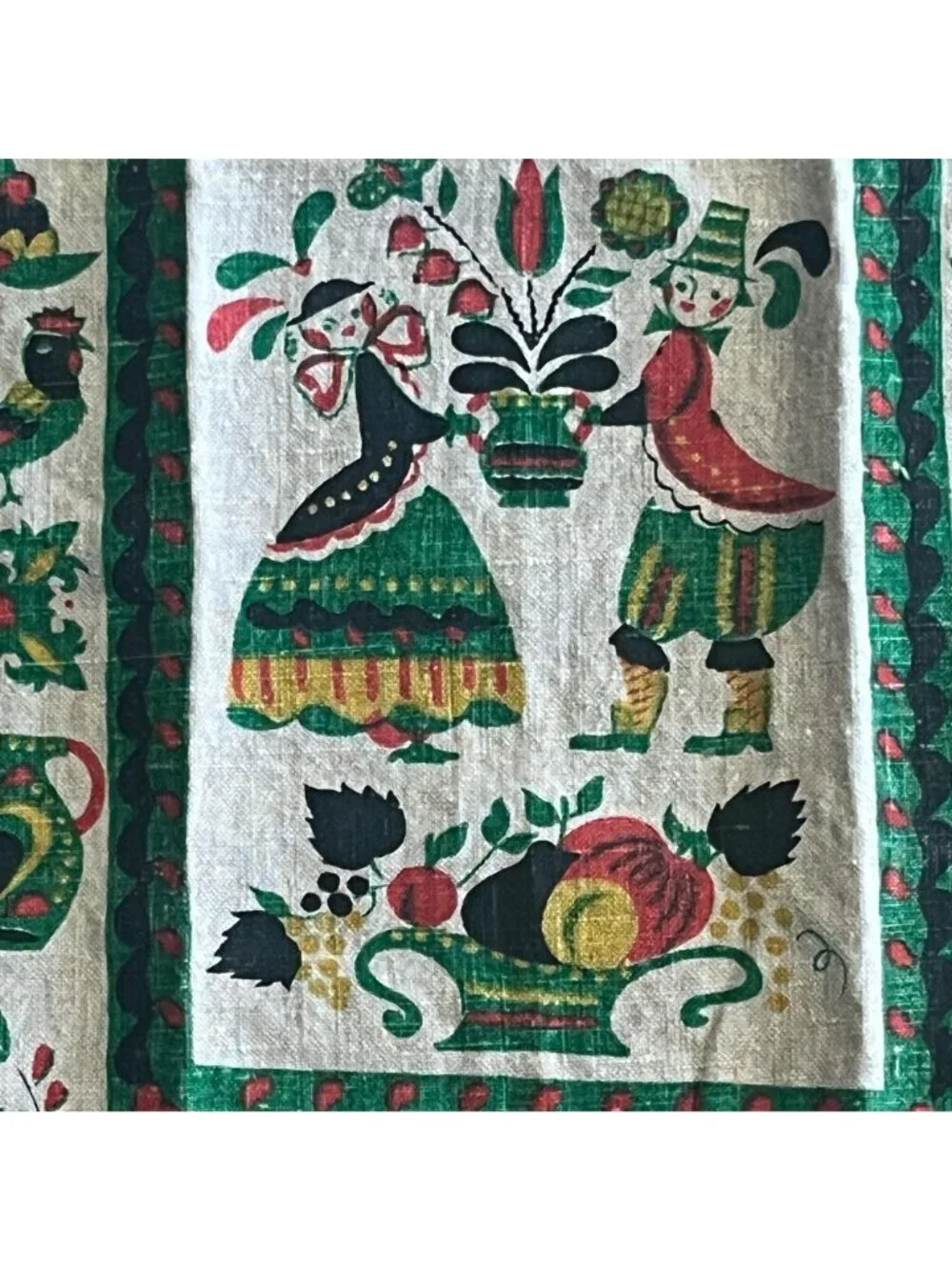 Vintage Linen Tea Towel Pennsylvania Dutch Design by Parisian Prints